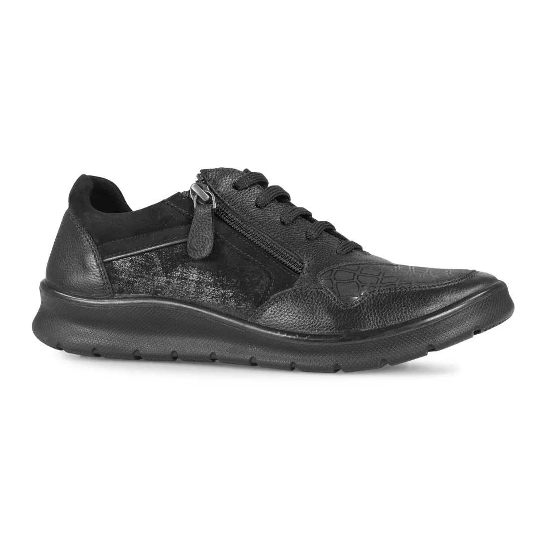 Padders 3609/1007 Indigo 2E/3E Black Combi Lace & Zip Shoes