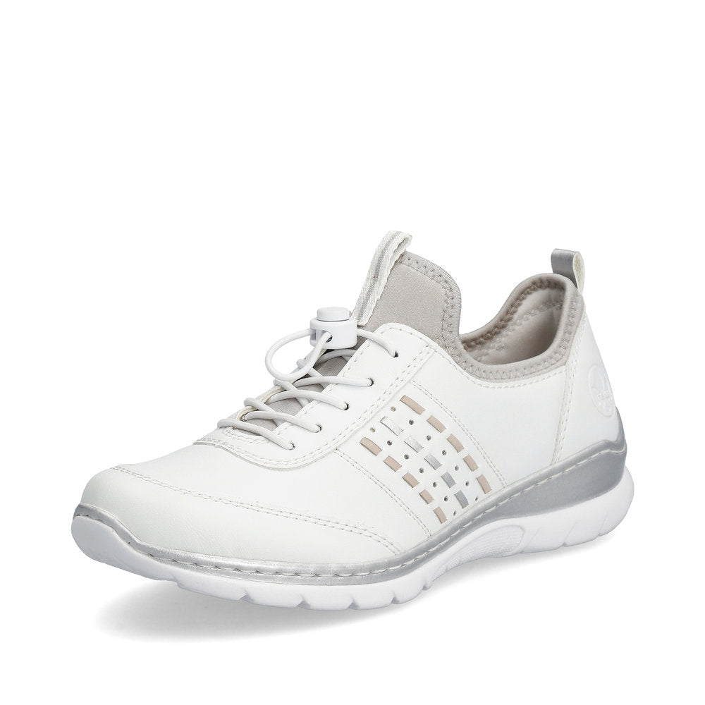 Rieker L3259-80 White & Silver Elastic Lace Shoes