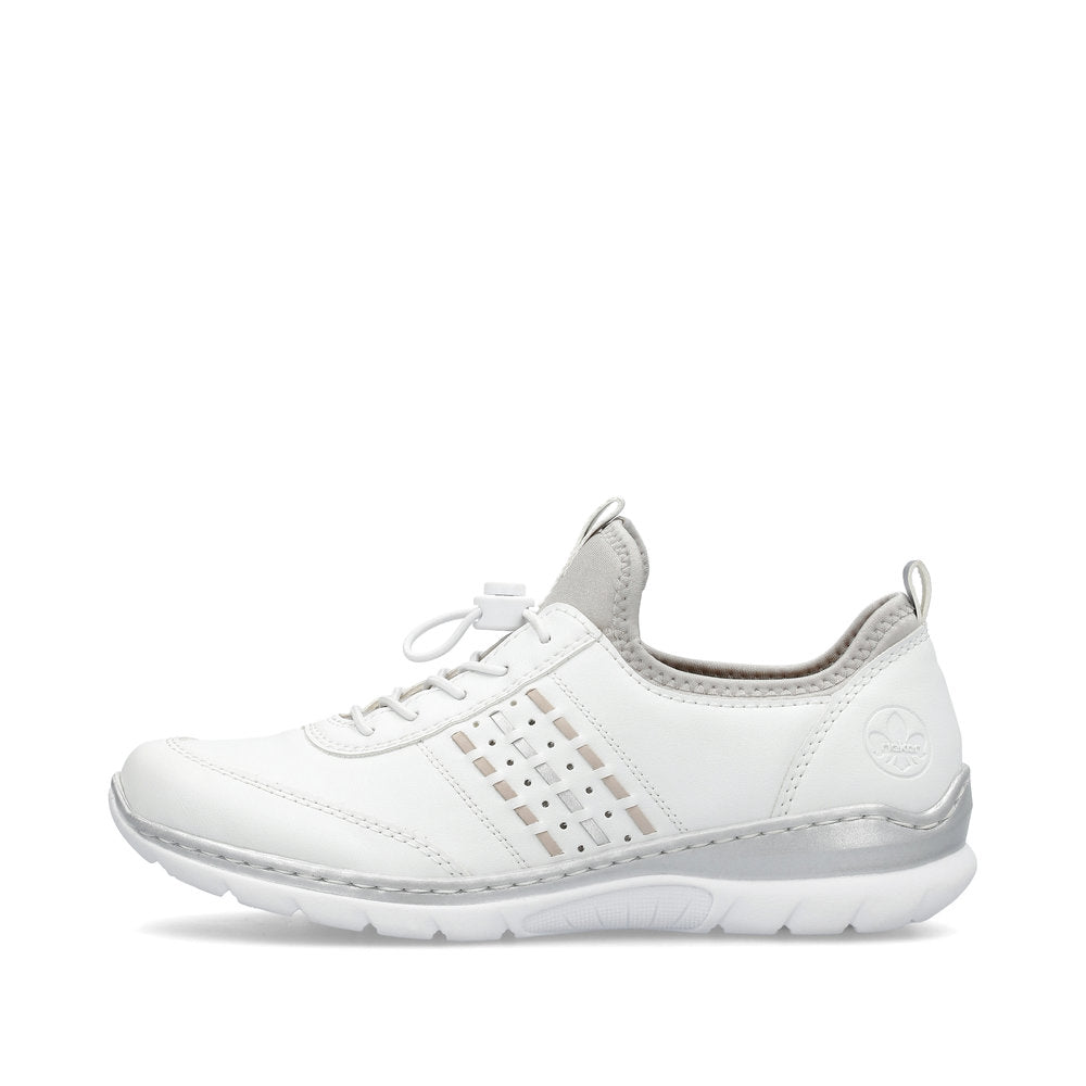 Rieker L3259-80 White & Silver Elastic Lace Shoes