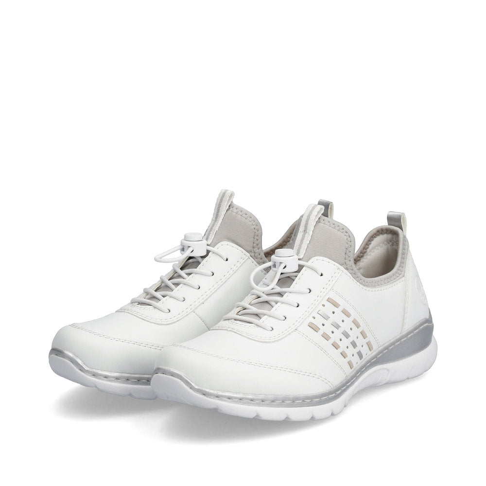 Rieker L3259-80 White & Silver Elastic Lace Shoes