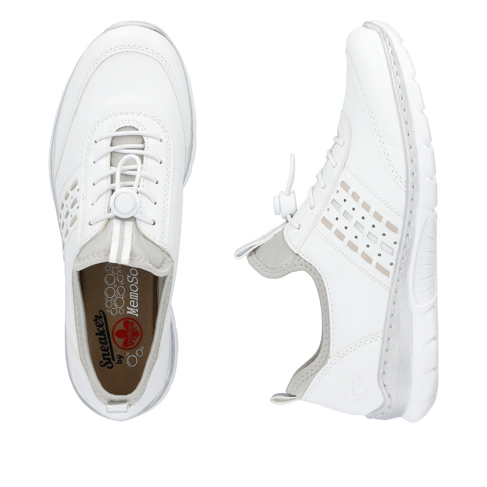 Rieker L3259-80 White & Silver Elastic Lace Shoes