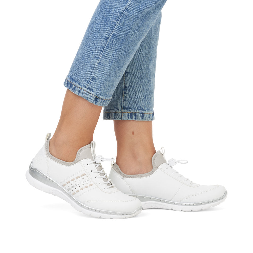 Rieker L3259-80 White & Silver Elastic Lace Shoes