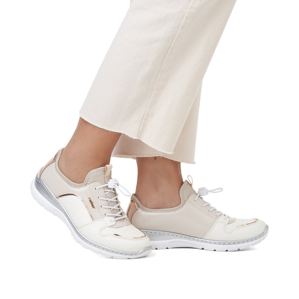 Rieker L3294-80 Cream, Beige, Bronze & Silver Memosoft Elastic Speed Lace Sneakers