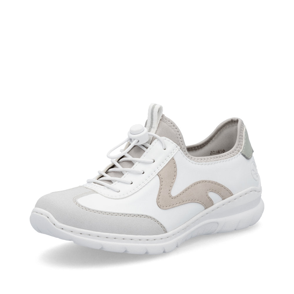 Rieker L32G9-80 White, Rose & Quartz Combi Elastic Lace Sneakers