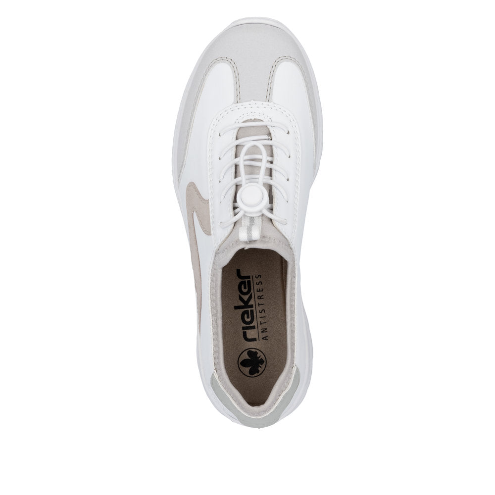 Rieker L32G9-80 White, Rose & Quartz Combi Elastic Lace Sneakers