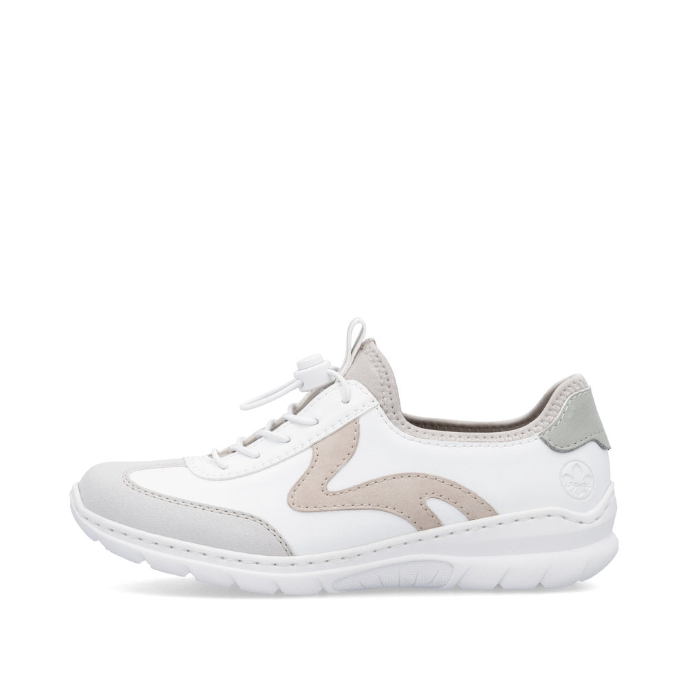 Rieker L32G9-80 White, Rose & Quartz Combi Elastic Lace Sneakers