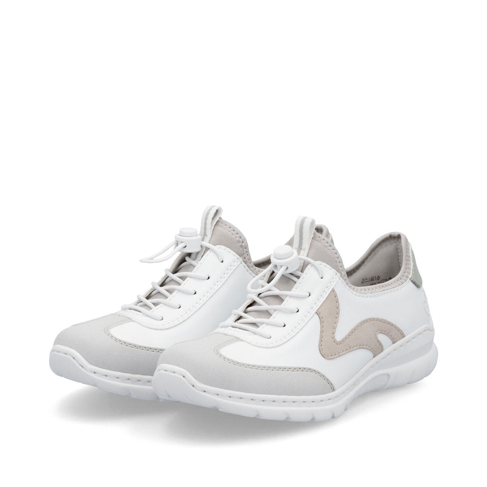 Rieker L32G9-80 White, Rose & Quartz Combi Elastic Lace Sneakers