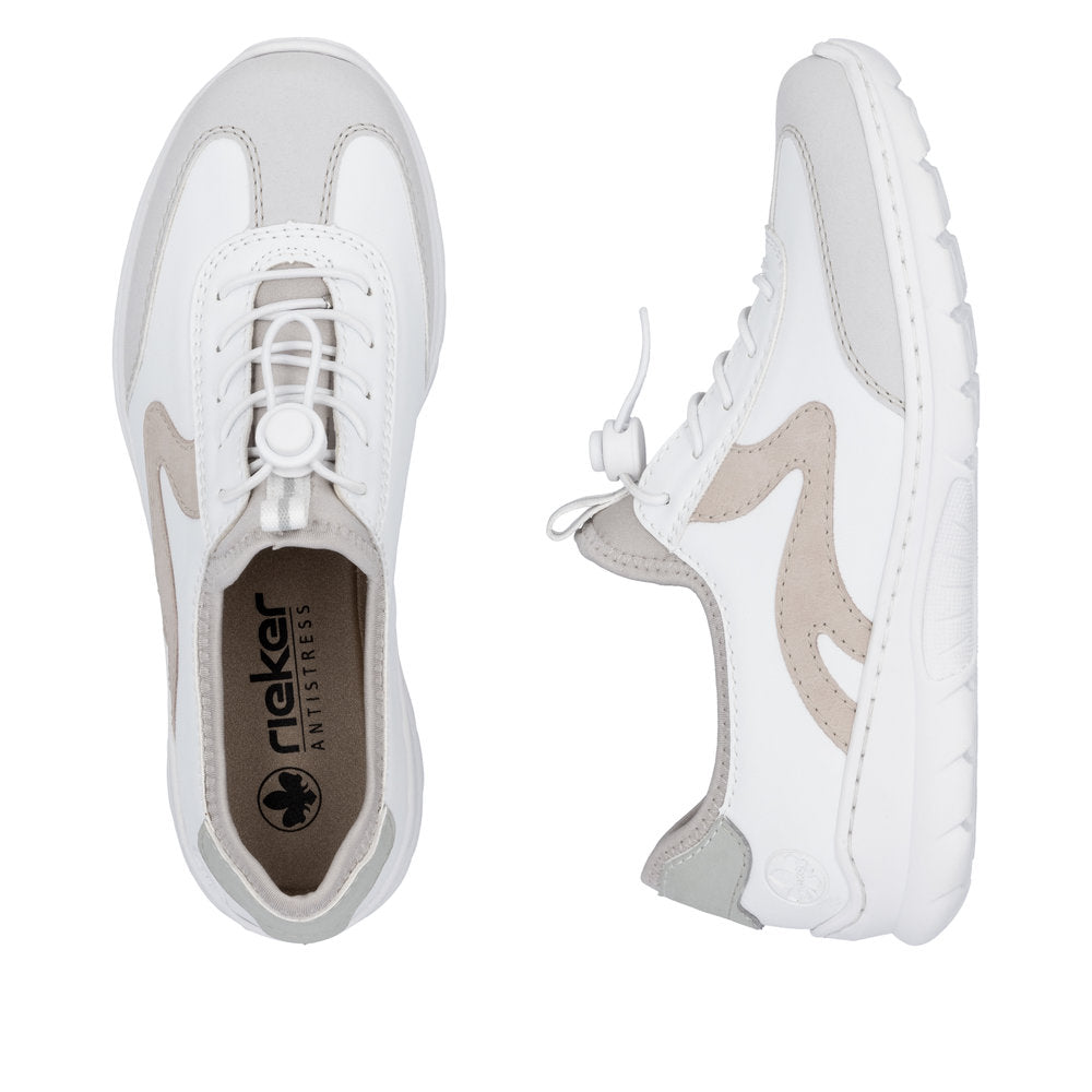 Rieker L32G9-80 White, Rose & Quartz Combi Elastic Lace Sneakers