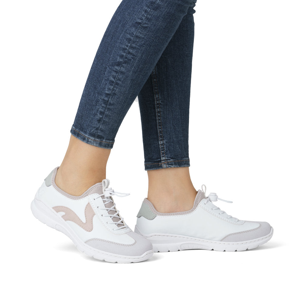 Rieker L32G9-80 White, Rose & Quartz Combi Elastic Lace Sneakers
