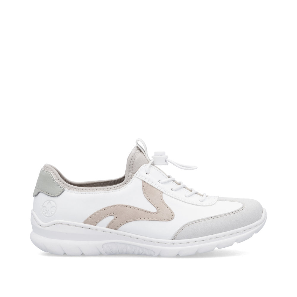 Rieker L32G9-80 White, Rose & Quartz Combi Elastic Lace Sneakers