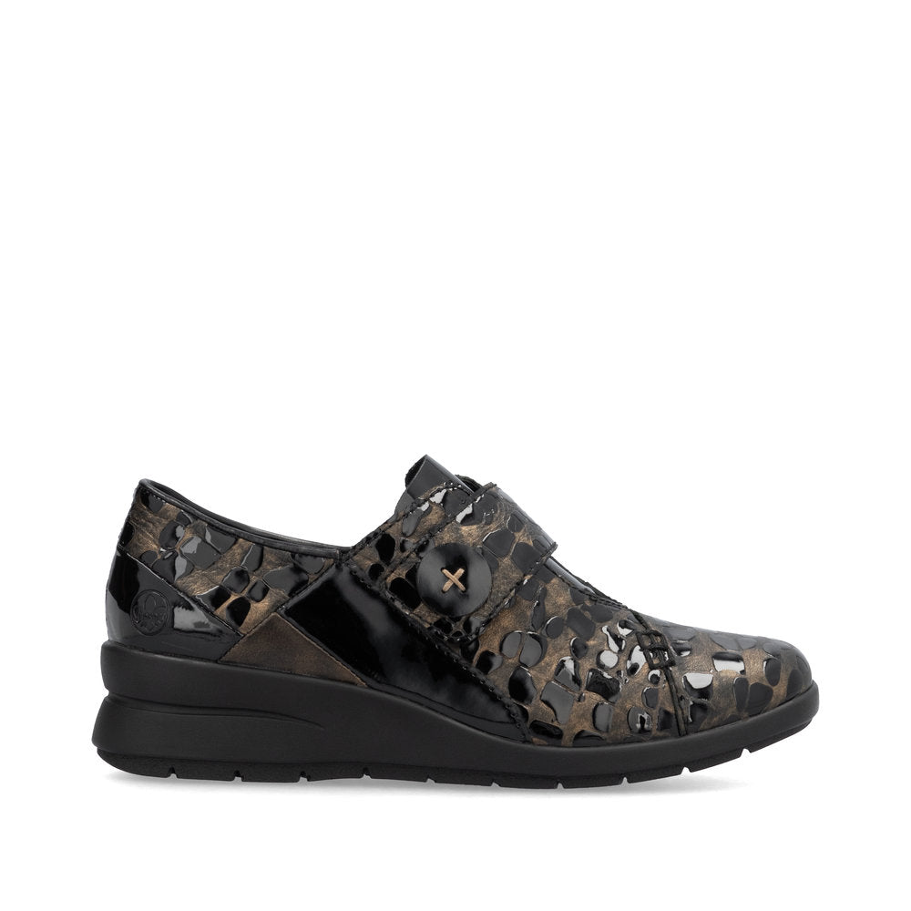 Rieker L4856-90 Bronze & Black Combi Croc Velcro Shoes