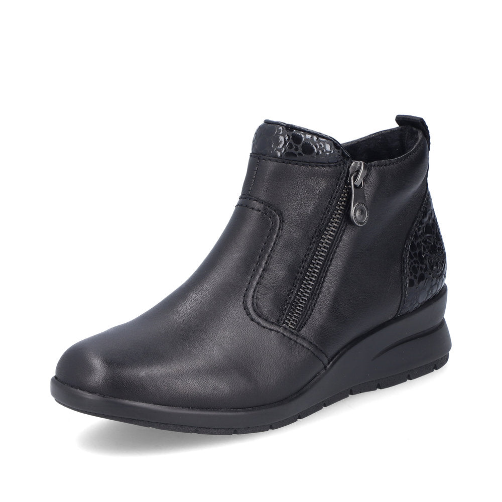 Rieker L4861-00 Black Ankle Boots with Croc Heel