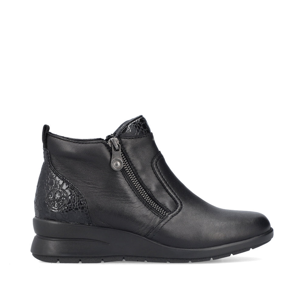 Rieker L4861-00 Black Ankle Boots with Croc Heel