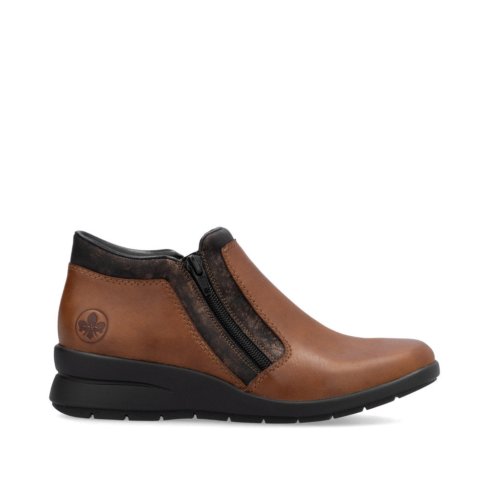Rieker L4883-24 Tan Brown & Black Ankle Boots