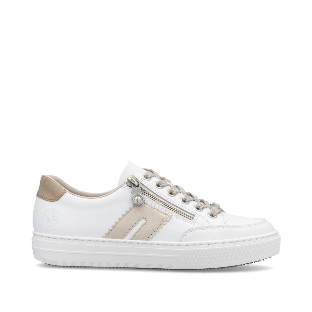 Rieker L5903-80 White & Beige Trainers with Zip