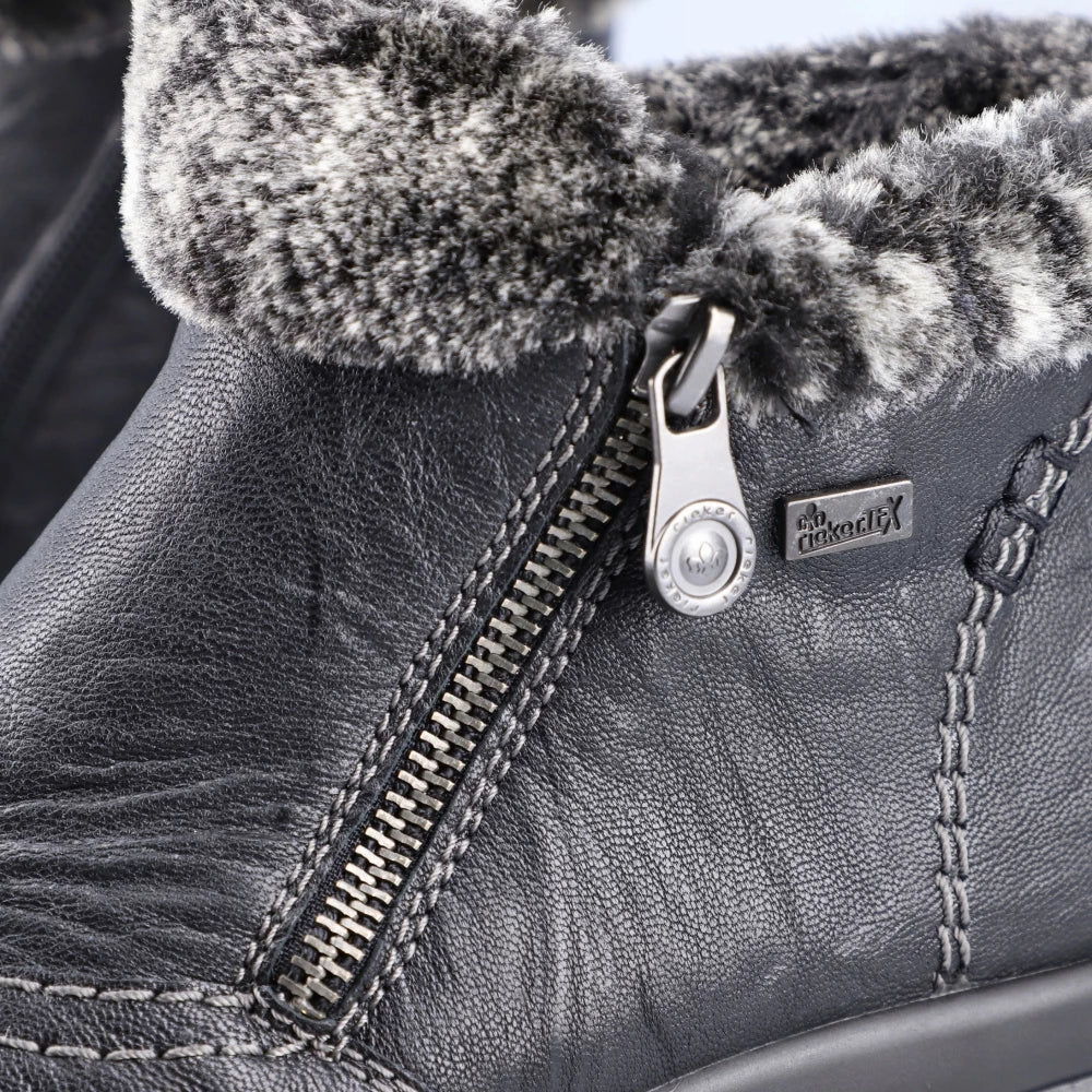 Rieker L7172-00 TEX Black Zip Boots with Fur Cuff