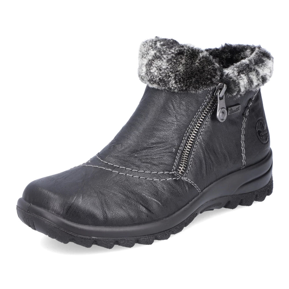 Rieker L7172-00 TEX Black Zip Boots with Fur Cuff