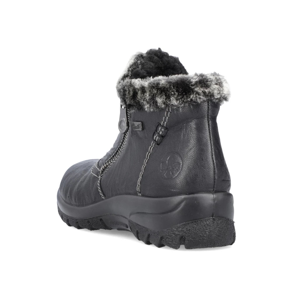 Rieker L7172-00 TEX Black Zip Boots with Fur Cuff