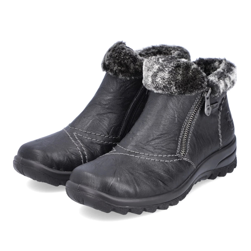 Rieker L7172-00 TEX Black Zip Boots with Fur Cuff