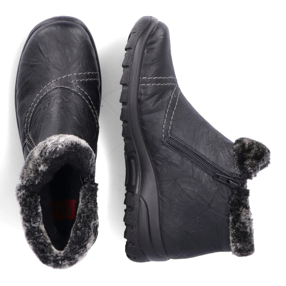 Rieker L7172-00 TEX Black Zip Boots with Fur Cuff