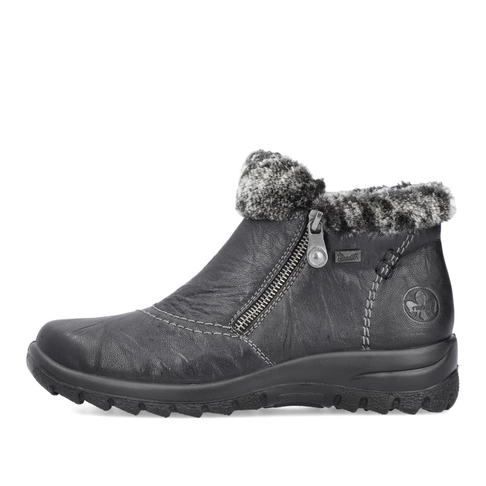 Rieker L7172-00 TEX Black Zip Boots with Fur Cuff