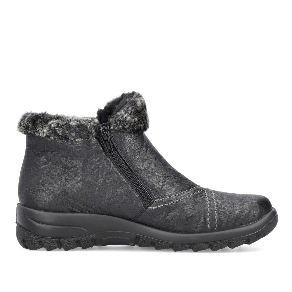 Rieker L7172-00 TEX Black Zip Boots with Fur Cuff