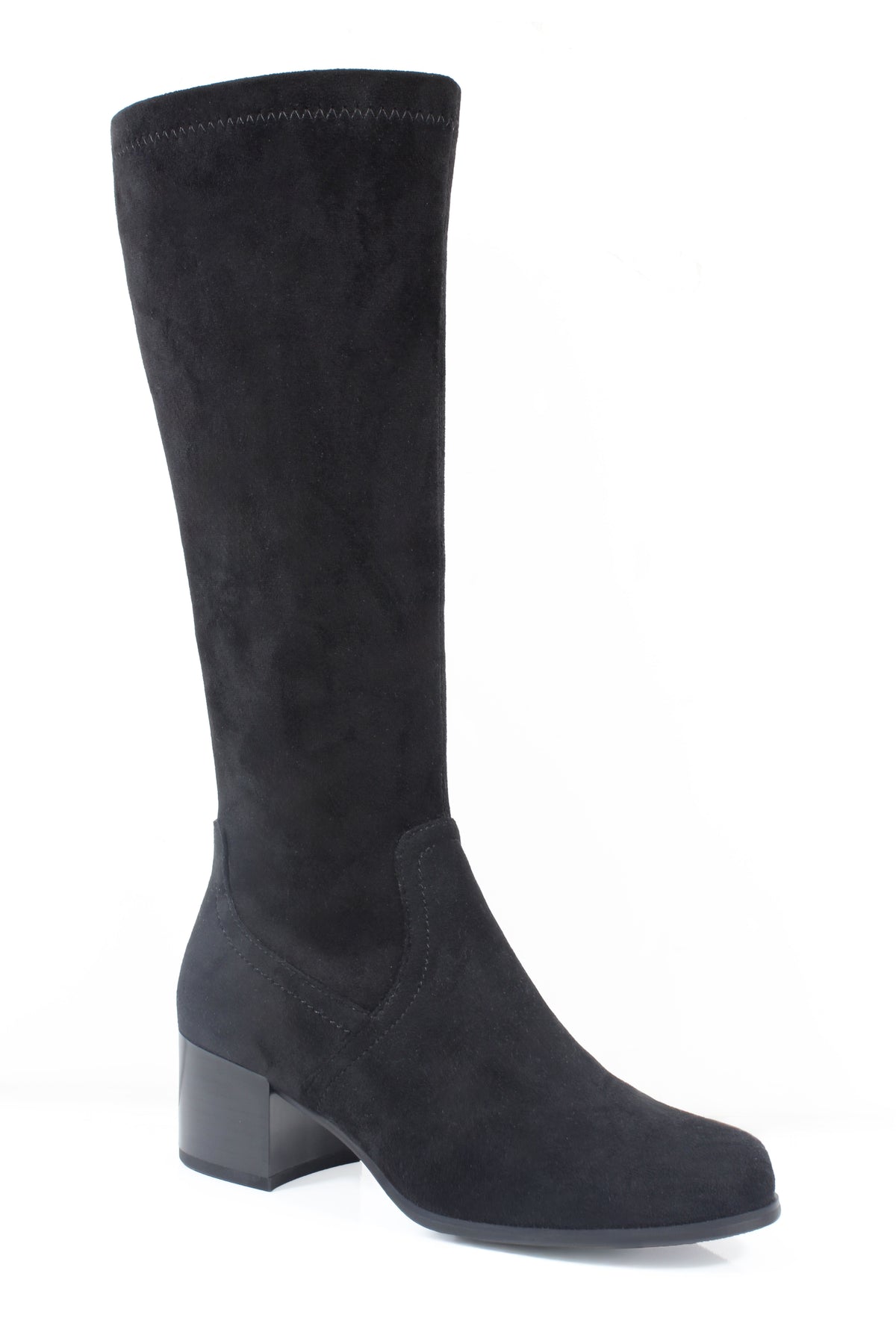 Susst Lucia26 Black Micro Low Heel Stretch Knee Boots