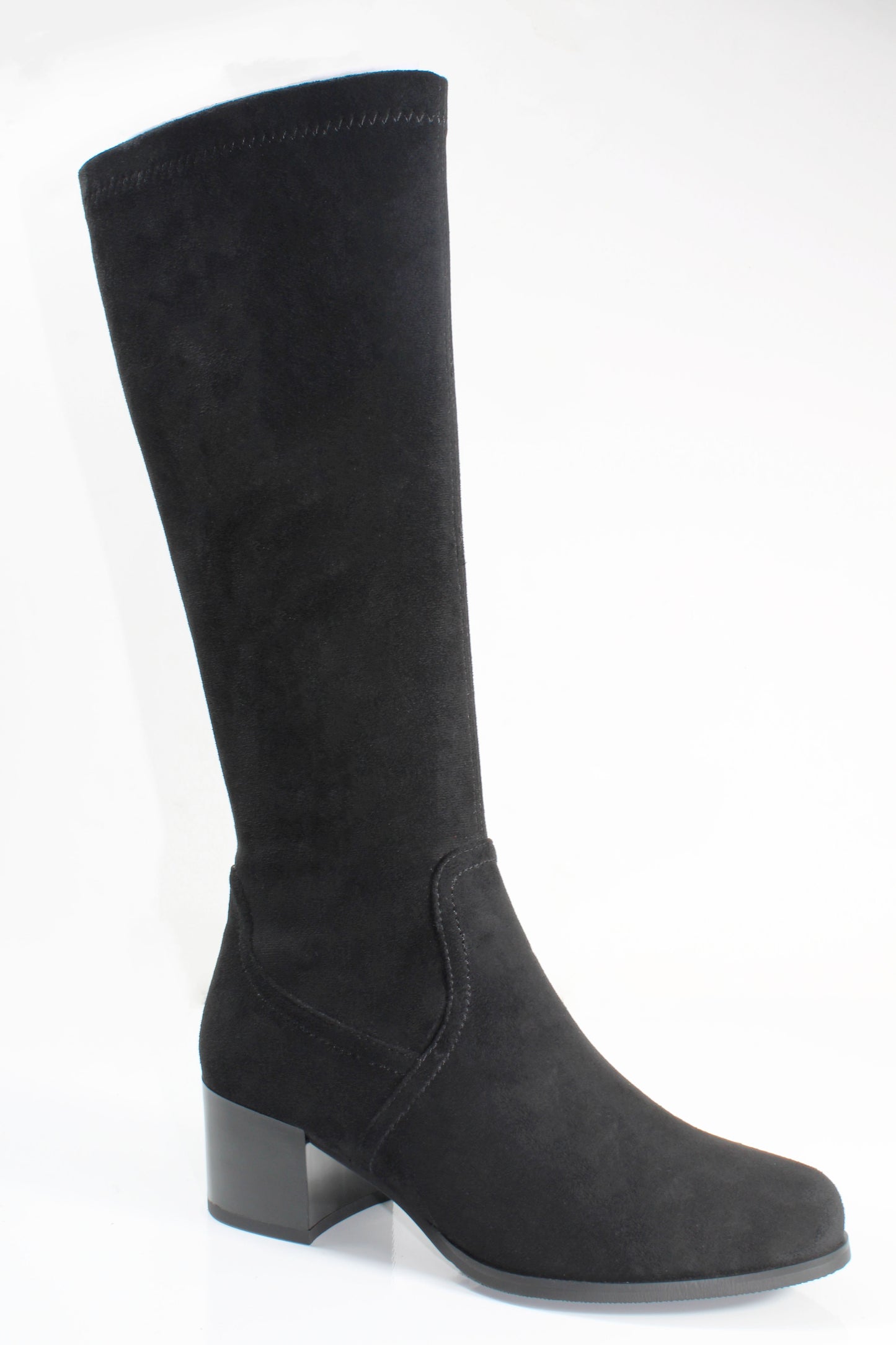 Susst LUCIA25 Black Micro Low Block Heel Stretch Knee High Boots