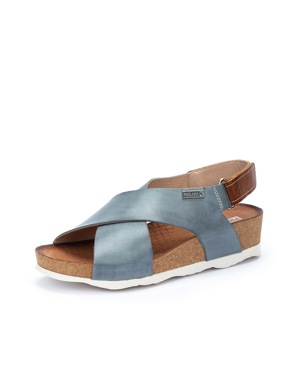 Pikolinos MAHON W9E-0912 Denim Blue Sandals with Tan Slingback Strap
