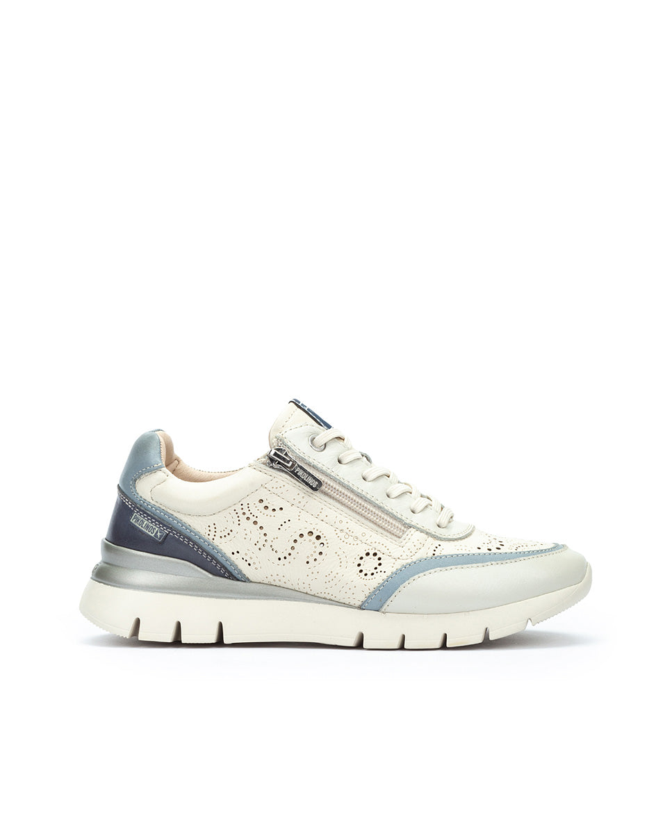 Pikolinos CANTABRIA W4R-6622C2 Nata Espum Cream & Blue Combi Shoes with Lace & Side Zip