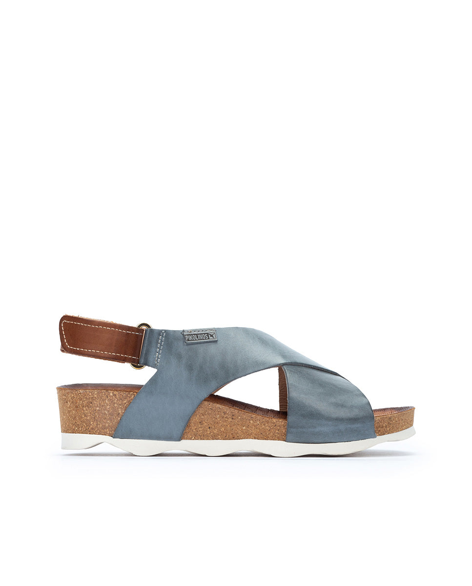 Pikolinos MAHON W9E-0912 Denim Blue Sandals with Tan Slingback Strap