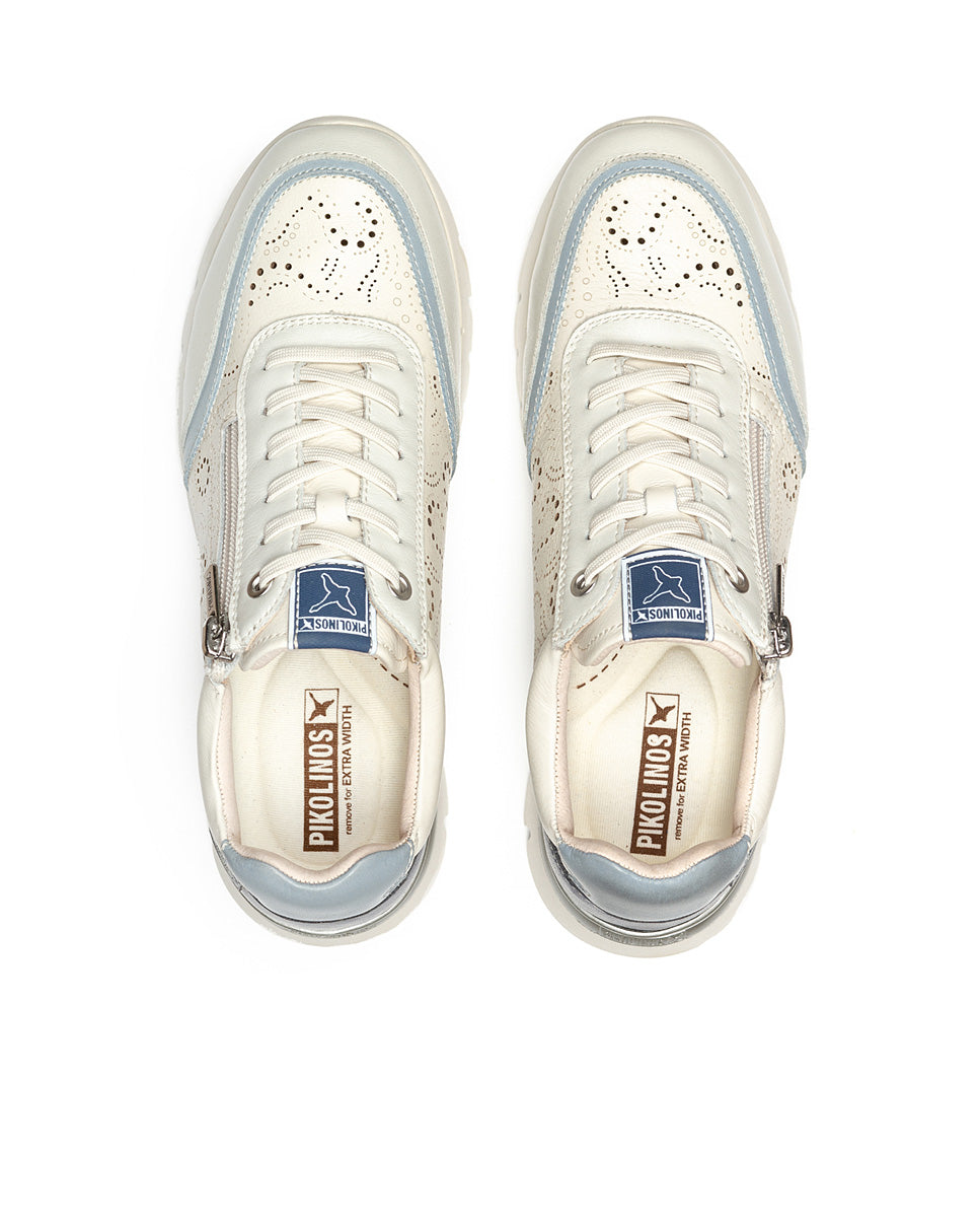 Pikolinos CANTABRIA W4R-6622C2 Nata Espum Cream & Blue Combi Shoes with Lace & Side Zip