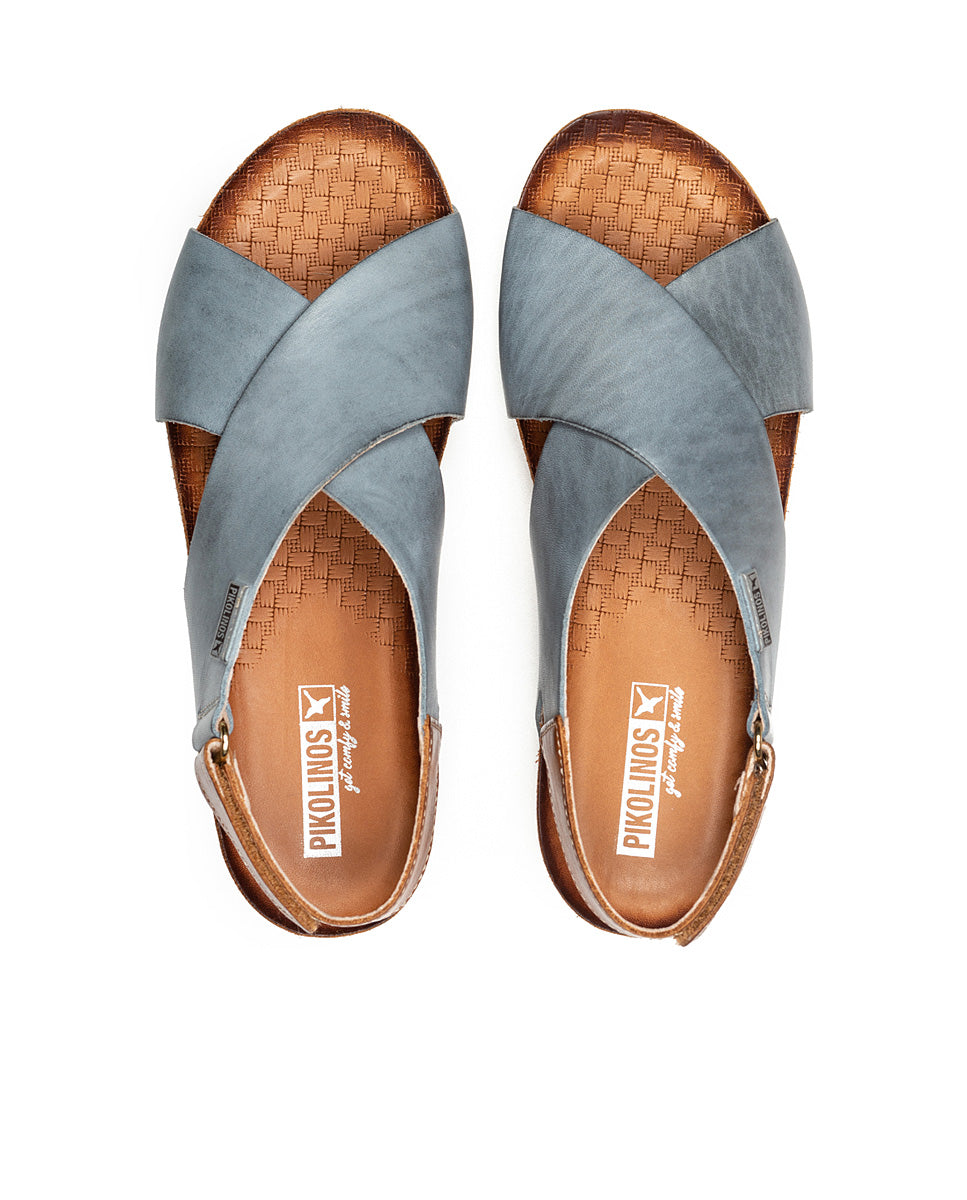 Pikolinos MAHON W9E-0912 Denim Blue Sandals with Tan Slingback Strap