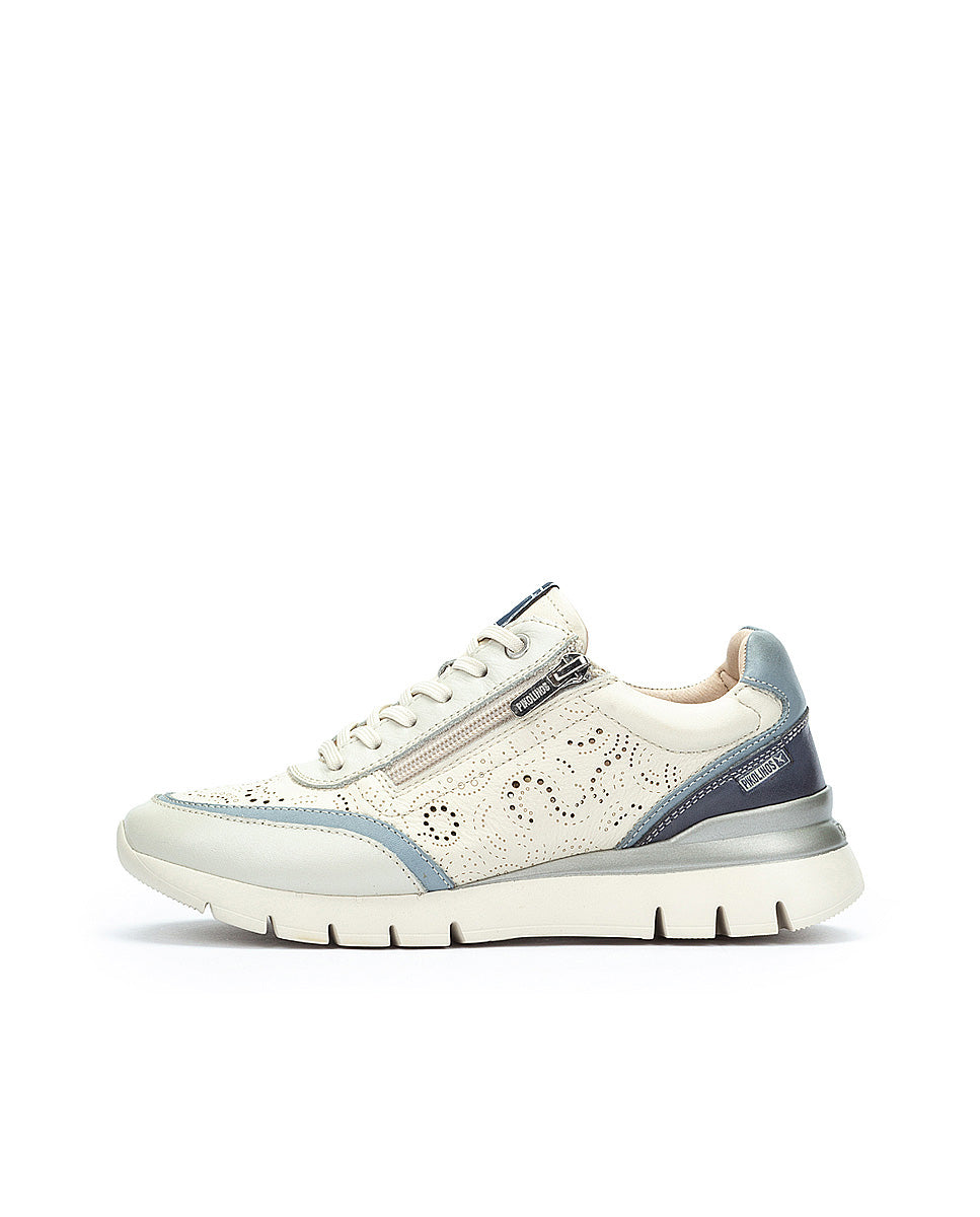 Pikolinos CANTABRIA W4R-6622C2 Nata Espum Cream & Blue Combi Shoes with Lace & Side Zip