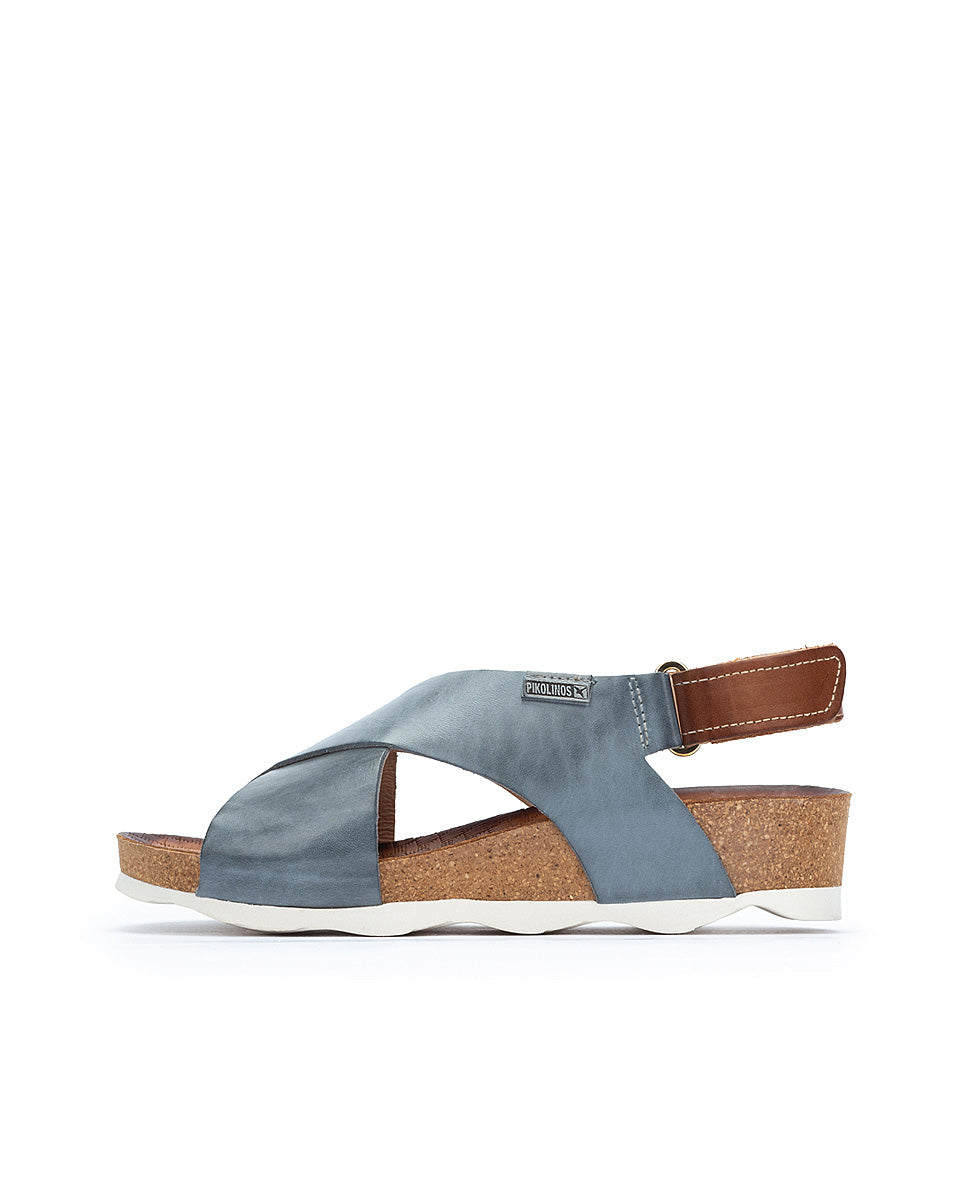 Pikolinos MAHON W9E-0912 Denim Blue Sandals with Tan Slingback Strap