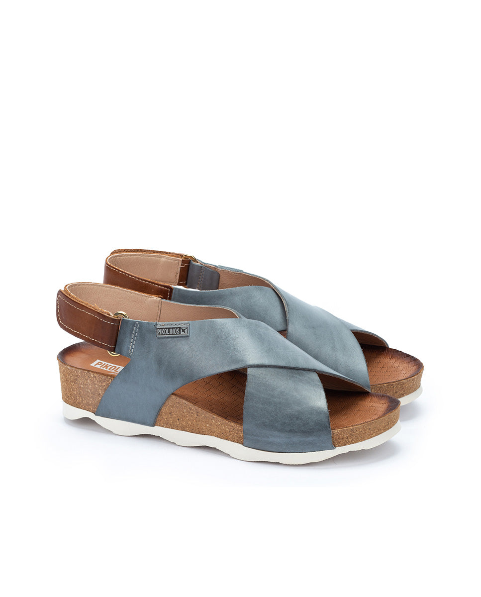 Pikolinos MAHON W9E-0912 Denim Blue Sandals with Tan Slingback Strap