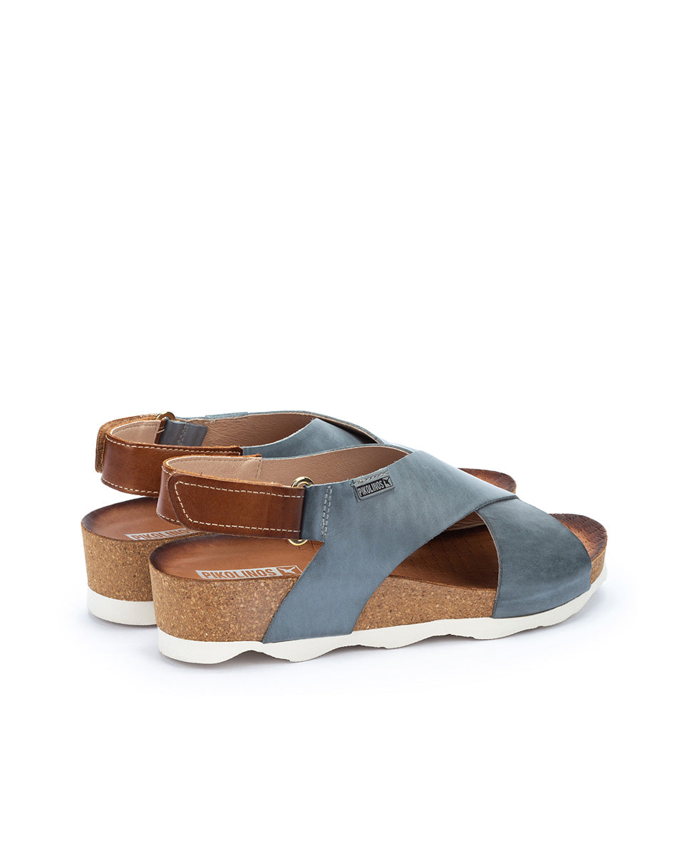 Pikolinos MAHON W9E-0912 Denim Blue Sandals with Tan Slingback Strap