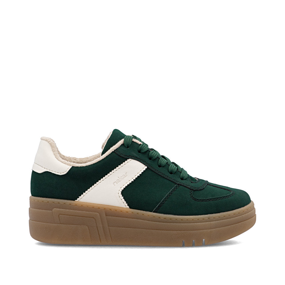 Rieker M7602-54 Green & Cream Combi Platform Gum Sole Trainers