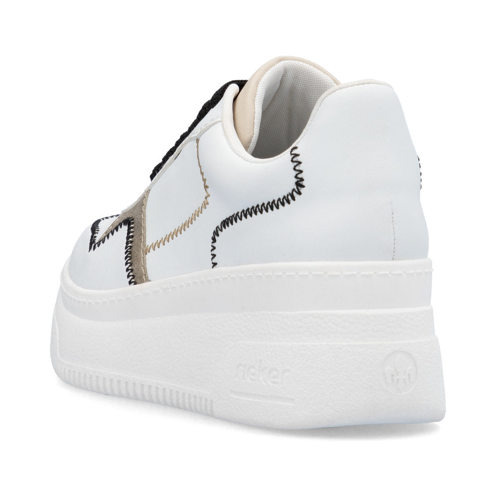 Rieker M7813-80 White, Black & Pearl Combi Platform Trainers
