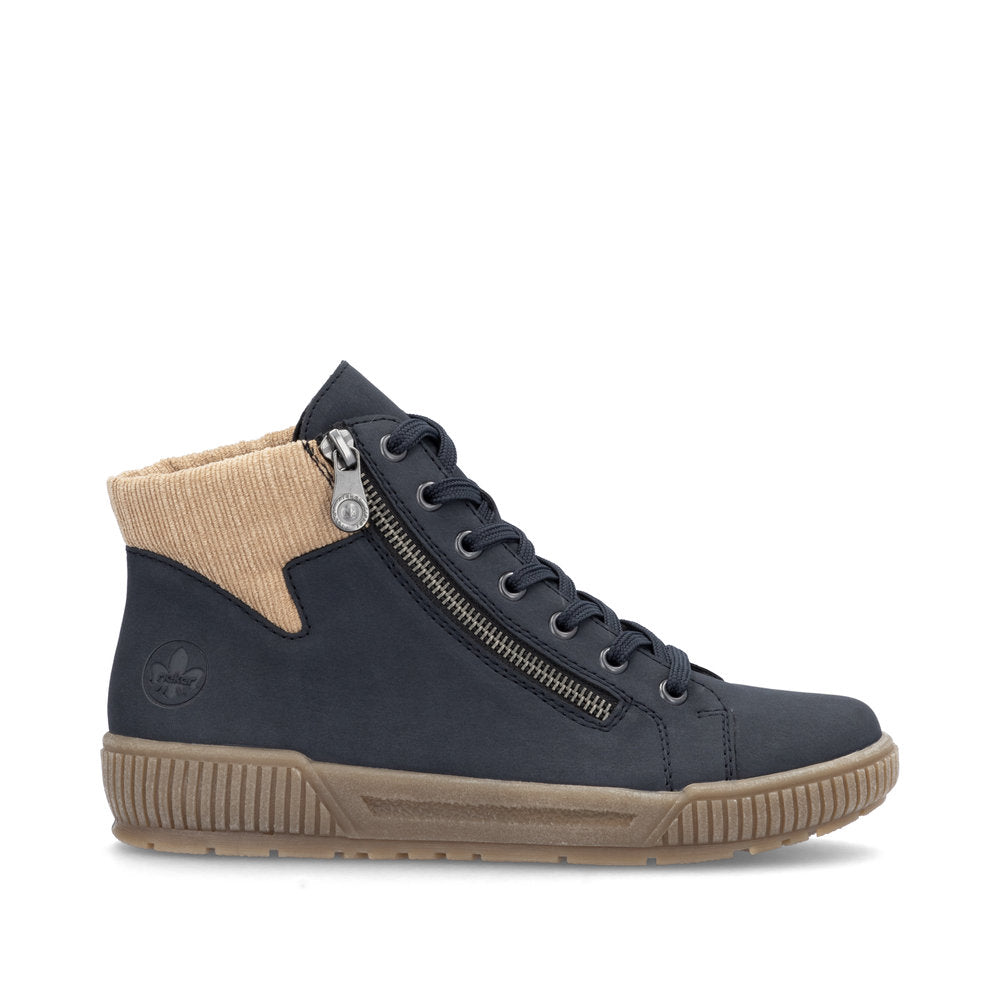 Rieker N0709-15 Navy Ankle Boots with Beige Cuff