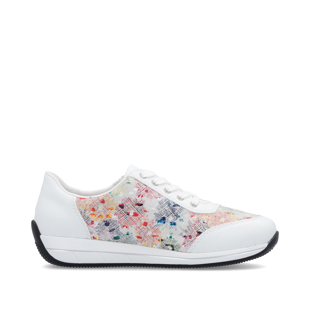 Rieker N1112-90 White Multi Dot Shoes with Side Zip