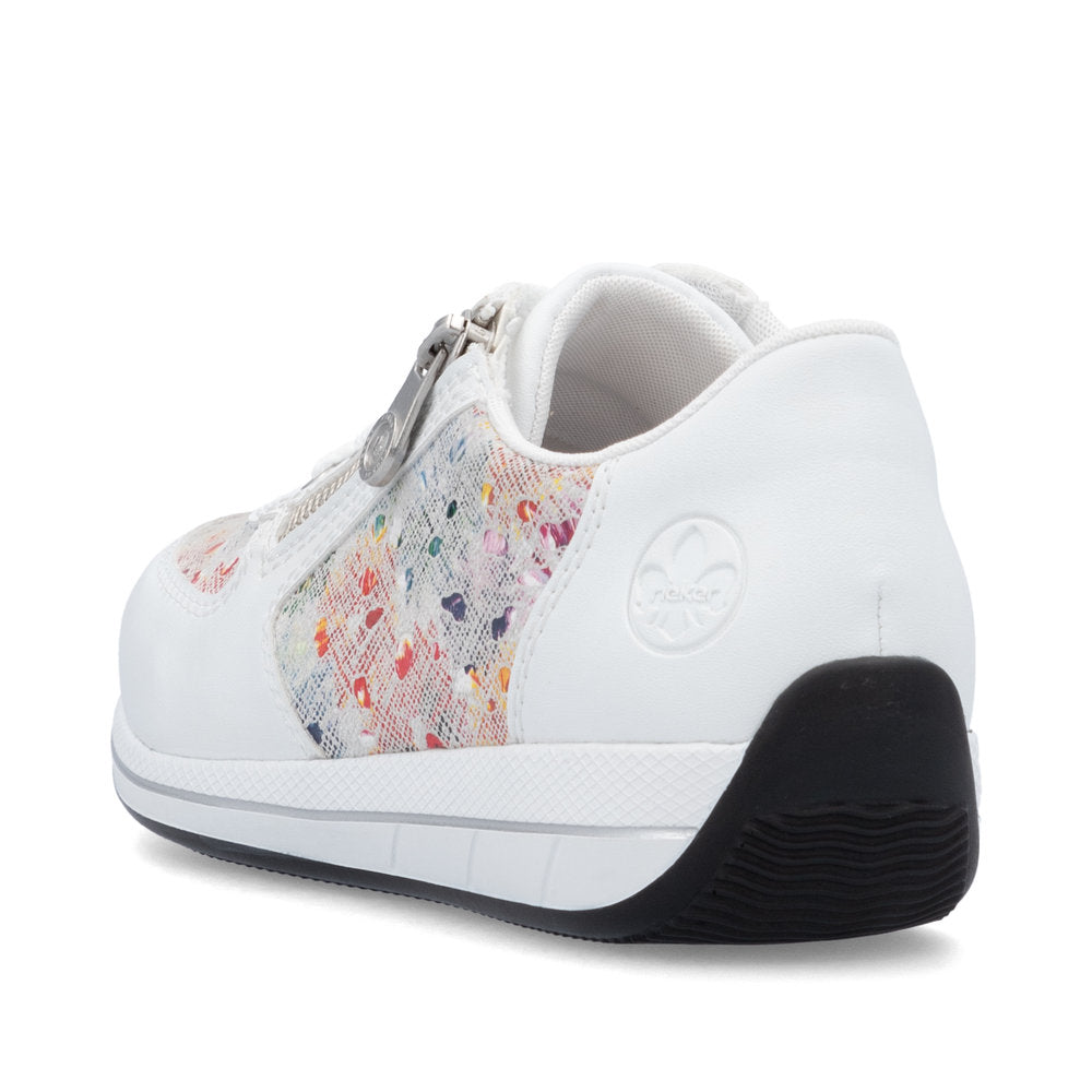 Rieker N1112-90 White Multi Dot Shoes with Side Zip
