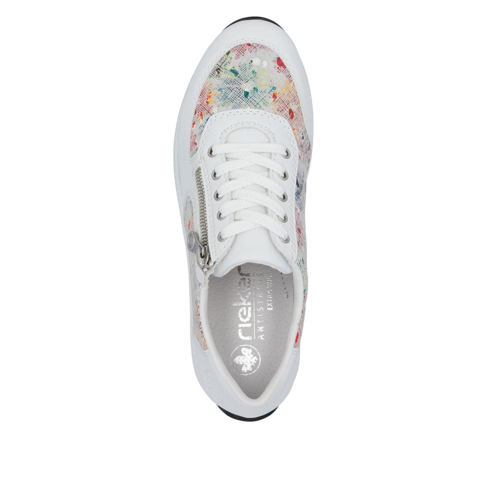 Rieker N1112-90 White Multi Dot Shoes with Side Zip