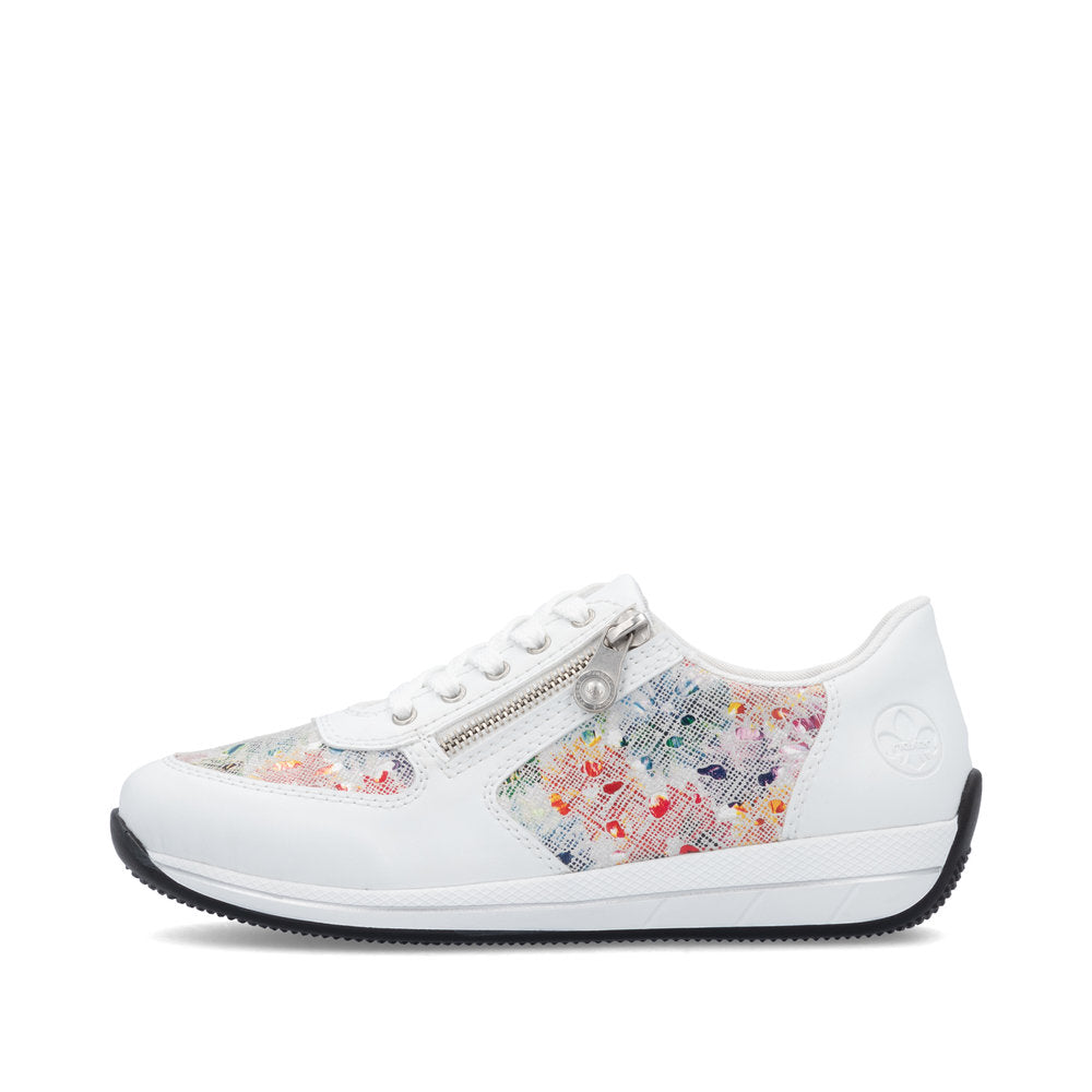 Rieker N1112-90 White Multi Dot Shoes with Side Zip