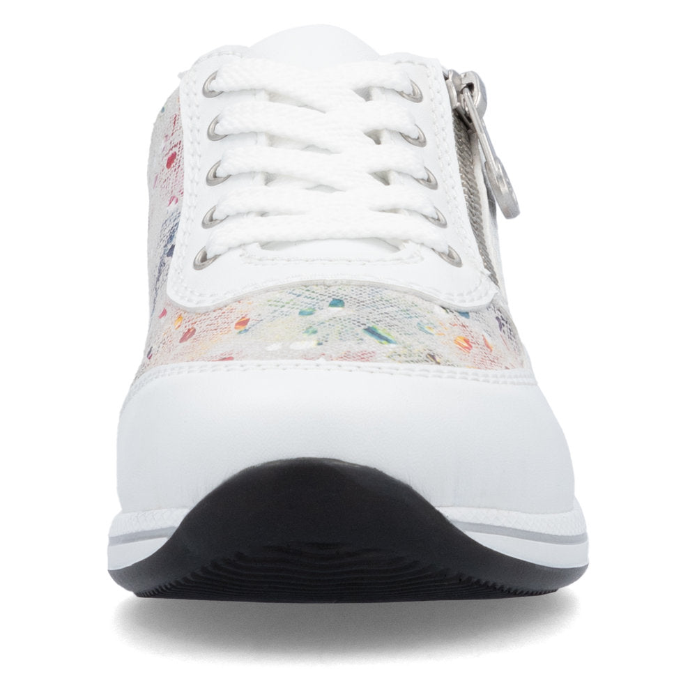 Rieker N1112-90 White Multi Dot Shoes with Side Zip