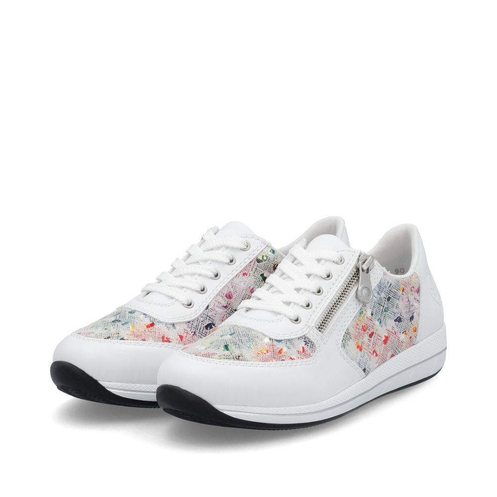 Rieker N1112-90 White Multi Dot Shoes with Side Zip