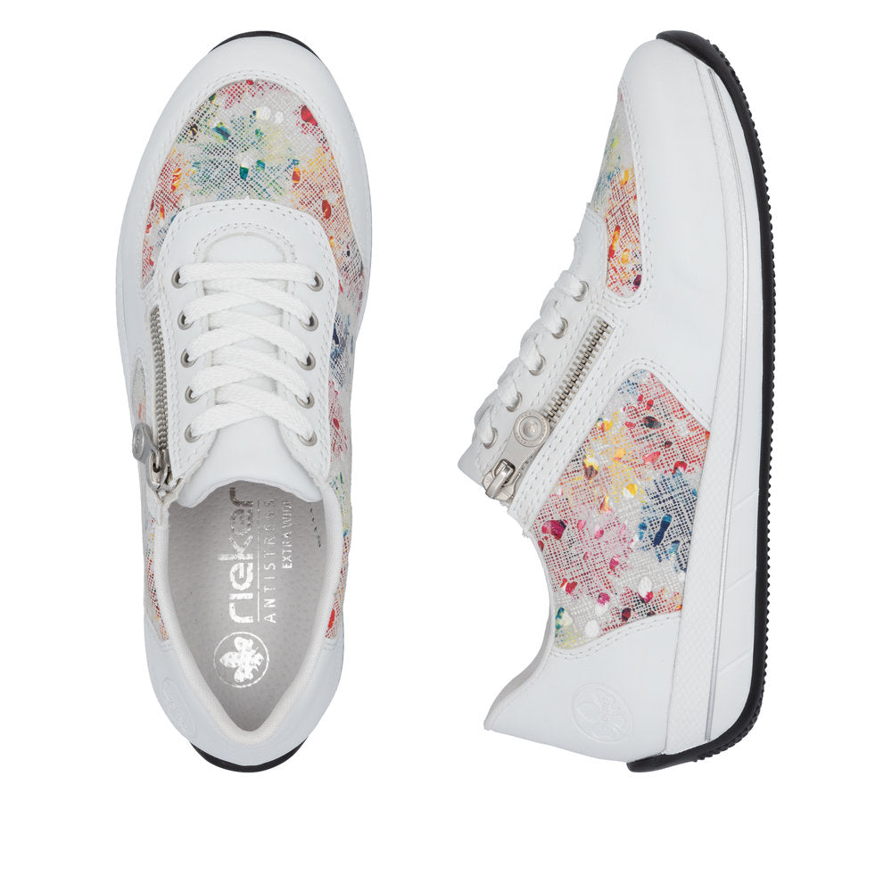Rieker N1112-90 White Multi Dot Shoes with Side Zip