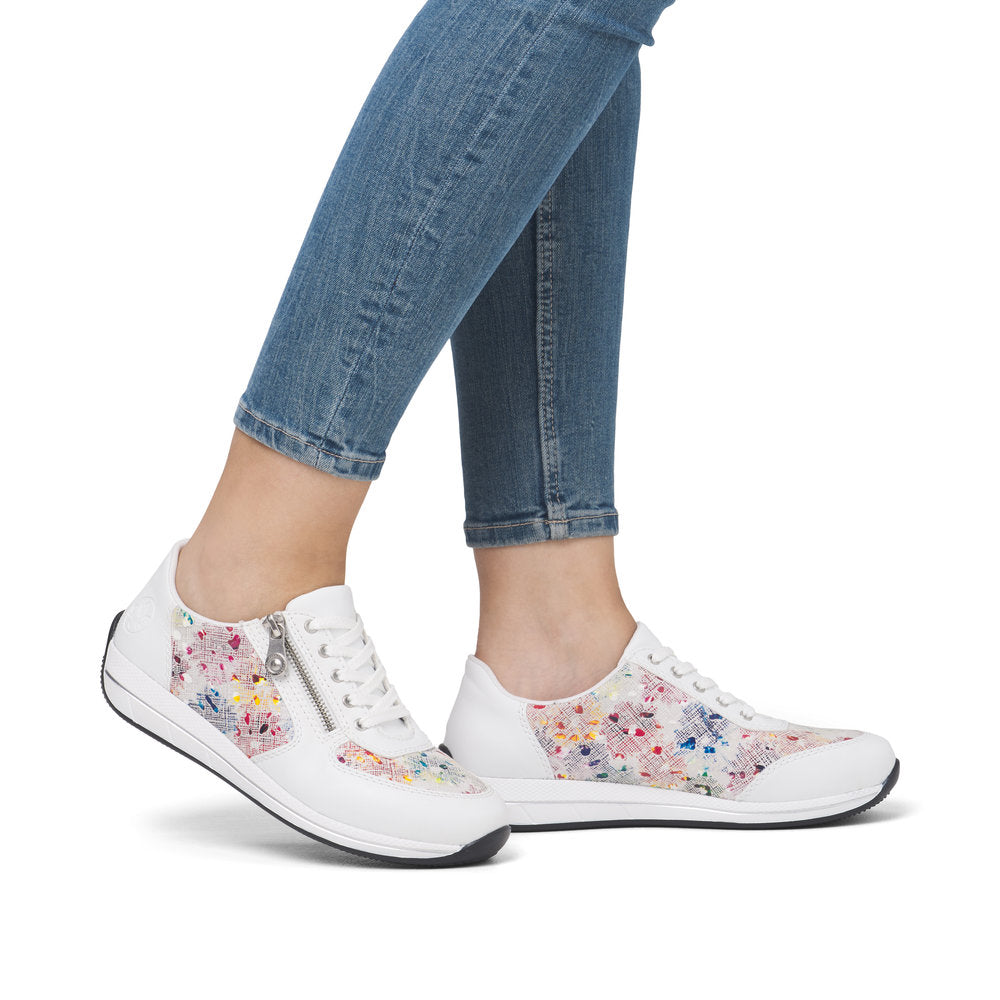 Rieker N1112-90 White Multi Dot Shoes with Side Zip