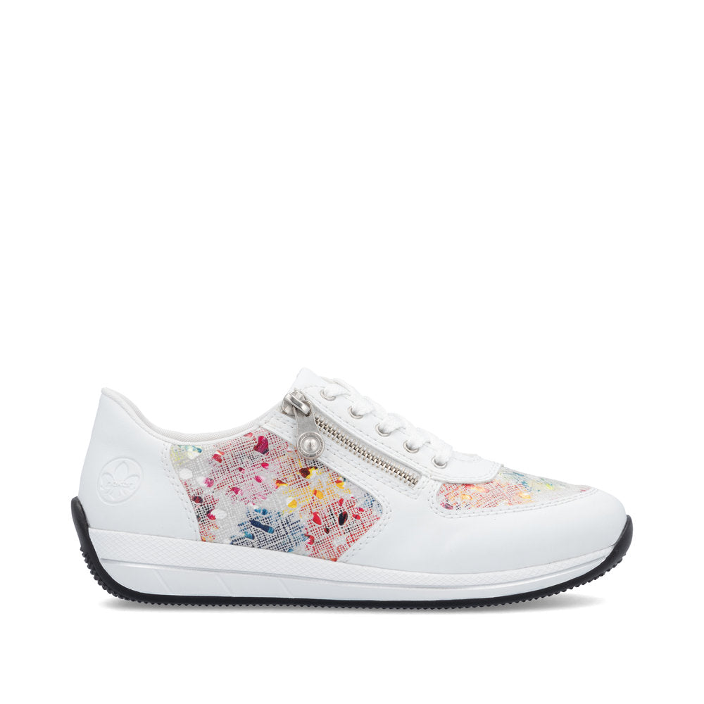 Rieker N1112-90 White Multi Dot Shoes with Side Zip