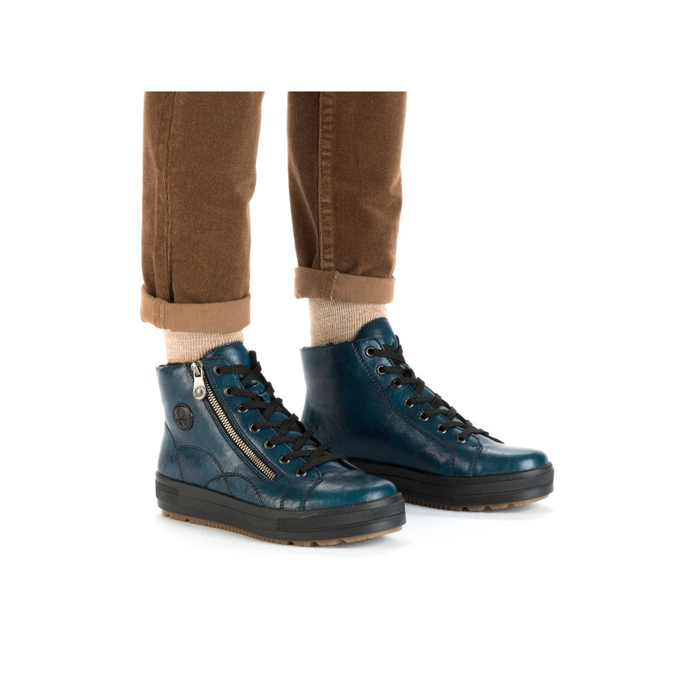 Rieker N2710-12 Petrol Blue Boots with Black Laces